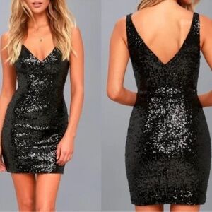Lulu's Black Sequin V-Neck Dress